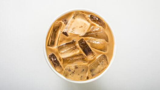 ice coffee on white, top view