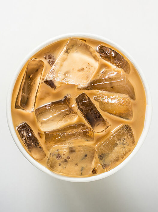 ice coffee on white, top view